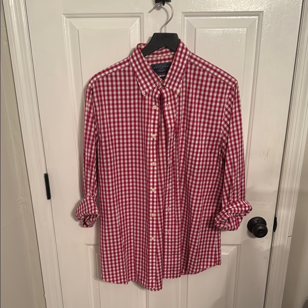 Charles Tyrwhitt Red and White Casual Button Down Shirt